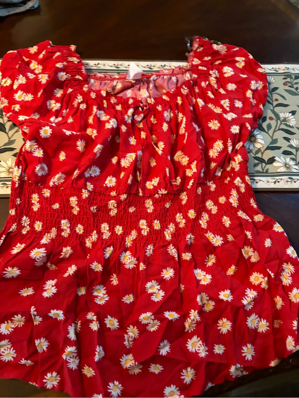 Red Daisy Print Ruffle Dress